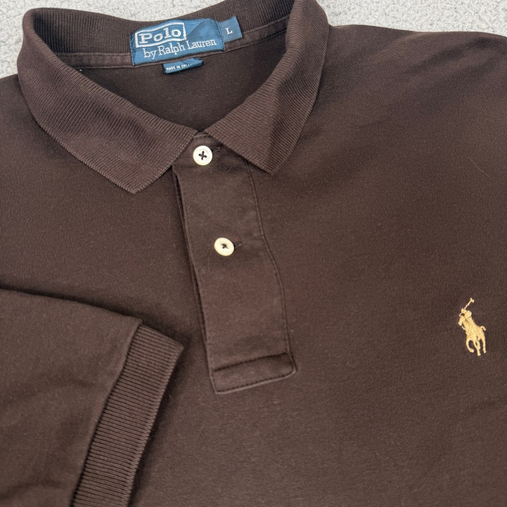 Polo Ralph Lauren Shirt Mens Large Brown Short Sleeve Pony Logo Cotton Pique